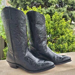 CODE WEST Floral Embossed Black COWBOY BOOTS SIZE 10 M Women ( IMO runs small)